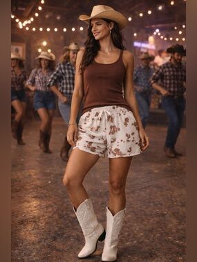 AS Revival Cow Print Lounge Shorts NWT Cream Brown Western Size M